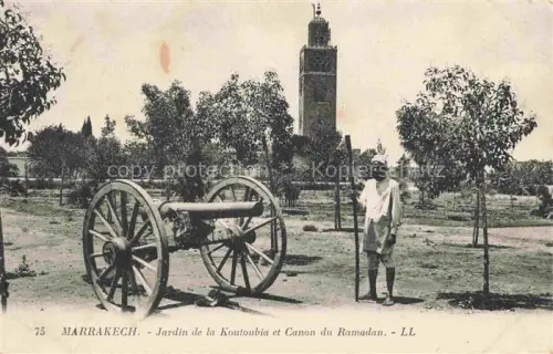 AK / Ansichtskarte Marrakech Marrakesch Maroc Jardin de la Koutoubia et Canon du Ramadan
