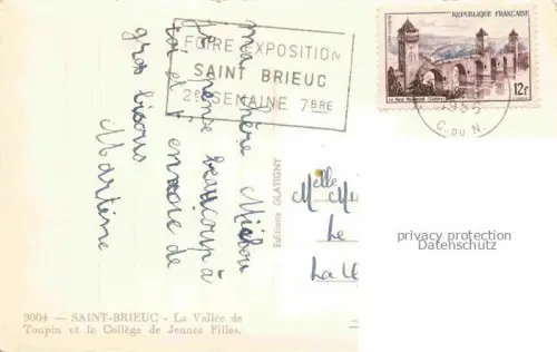 AK / Ansichtskarte Saint-Brieuc Saint-Brieux 22 Cotes-d Armor La Vallee de Toupin et le College de Jeunes Filles