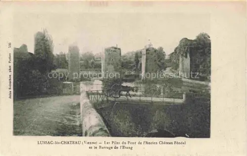 AK / Ansichtskarte Lussac-les-Chateaux Montmorillon 86 Vienne Les piles du pont de l'ancien Château Féodal et le barrage de l'étang