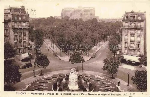 AK / Ansichtskarte CLICHY-LA-GARENNE 92 Hauts-de-Seine Panorama Place de la République Parc Denain Hôpital Beaujon
