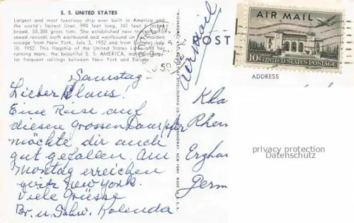 AK / Ansichtskarte Dampfer Oceanliner United States World's Fastest Liner New York Usa
