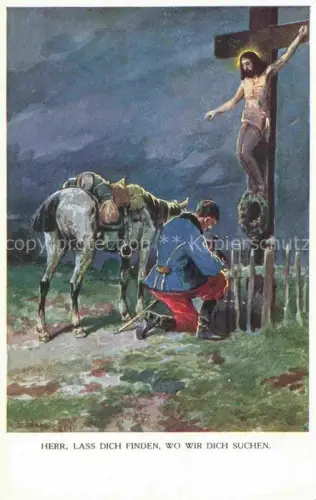 AK / Ansichtskarte Jesus Christus Christentum Kreuz Pferd Soldat 