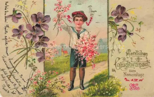 AK / Ansichtskarte Namenstag Namenskarte Kind Litho Blumen 