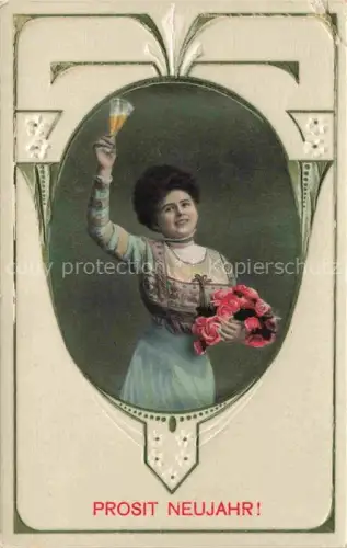 AK / Ansichtskarte Neujahr Annee New Year Wein Frau Litho