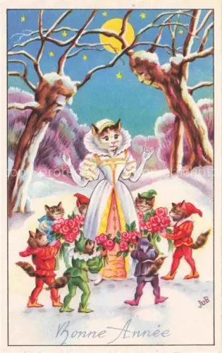 AK / Ansichtskarte Maerchen Sagen Fairy Tale Conte-- Nouvell Annee Neujahr Katzen Litho