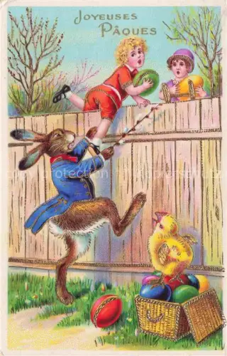 AK / Ansichtskarte Ostern Easter Paques Pasqua-- Hase Kinder Kueken Litho