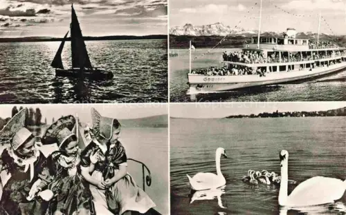 AK / Ansichtskarte Schiffe Binnenschifffahrt Schwaben Trachten Kinder Segelboot Schwamm Bodensee