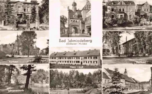 AK / Ansichtskarte Bad Schmiedeberg Wittenberg Sachsen-Anhalt Kurheim Kurhaus Schwanenteich Au Tor Haus I und II Sonnenpark Moorsanatorium Heilbad Karl Marx Strasse