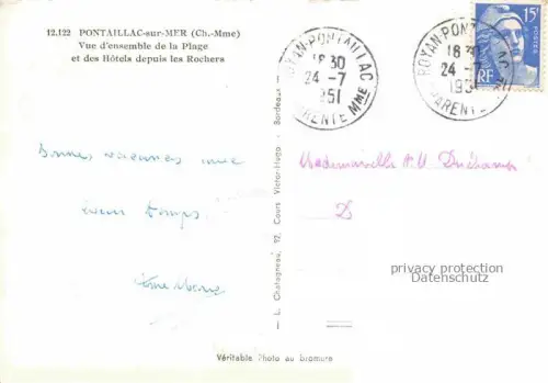 AK / Ansichtskarte PONTAILLAC Royan 17 Charente-Maritime Vue d'ensemble de la Plage et des Hotels depuis les Rochers