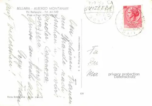 AK / Ansichtskarte Bellaria Rimini IT Albergo Montanari e la spiaggia