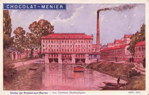 AK / Ansichtskarte Noisiel TORCY 77 Seine-et-Marne Usine Les Turbines Hydrauliques Chocolat-Menier Dessin Kuenstlerkarte