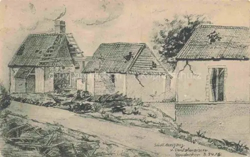 AK / Ansichtskarte Contalmaison PERONNE 80 Somme Teilansicht zerstoerte Haeuse Heidecker Kuenstlerkarte