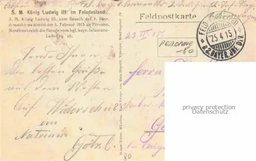 AK / Ansichtskarte PERONNE  80 Somme S. M. Koenig Ludwig III. im Feindesland Besuch des 1. bayerischen Armeekorps Parade