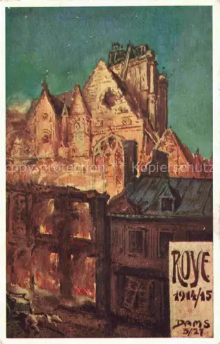 AK / Ansichtskarte Roye  Montdidier 80 Somme Vue partielle Ruines Grande Guerre Truemmer 1. Weltkrieg Dessin Dams Kuenstlerkarte