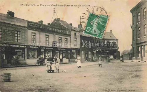 AK / Ansichtskarte Hautmont Avesnes-sur-Helpe 59 Nord Place du Marché aux Porcs et Rue de la Gare