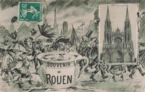 AK / Ansichtskarte ROUEN 76 Seine-Maritime Souvenir de la ville Eglise Dessin Kuenstlerkarte