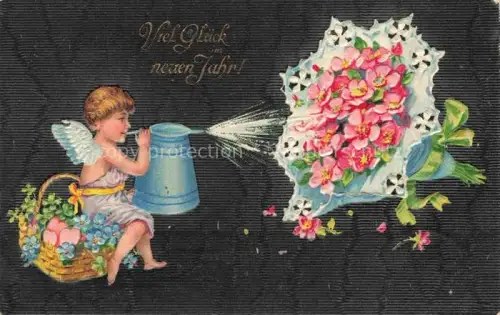 AK / Ansichtskarte Neujahr Annee New Year Kind Engel Blumenstrauss  Litho