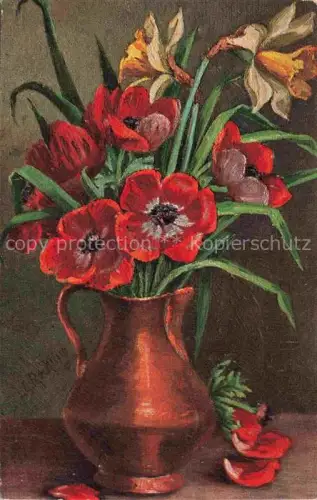 AK / Ansichtskarte Mohnblumen Poppies Coquelicots Papaveri Amapolas-- Vase Litho