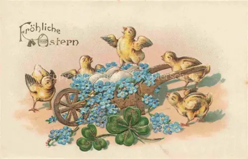 AK / Ansichtskarte Ostern Easter Paques Pasqua-- Kueken Eier Blumenkoerbchen Litho