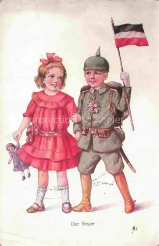 AK / Ansichtskarte SWR Schwarz Weiss Rot-Flagge Litho Kinder Soldat der Sieger Litho 