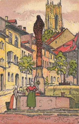 AK / Ansichtskarte FRIBOURG  FR Fontaine St. Anne et Place Petit St. Jean Kuenstlerkarte