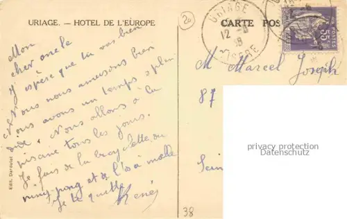 AK / Ansichtskarte Uriage-les-Bains GRENOBLE 38 Isere Hotel de l'Europe