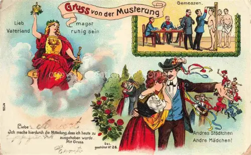 AK / Ansichtskarte Musterung Conscription Reclutamiento Arruolamento Militaria-- Litho Soldaten Lieb Vaterland 