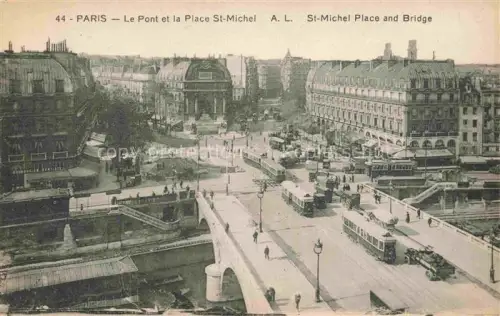 AK / Ansichtskarte STRAssENBAHN Tramway-- Paris Le Pont la Place St Michel Birdge 