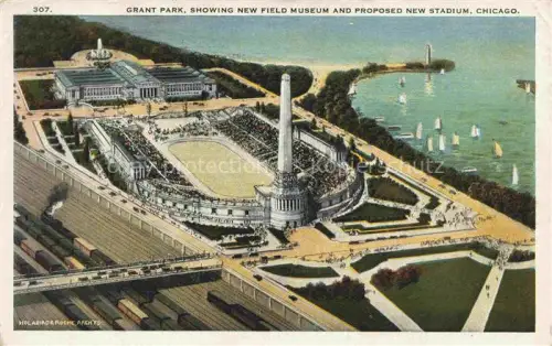 AK / Ansichtskarte CHICAGO  Illinois USA Grant Park showing Field Museum and proposed New Stadium Illustration