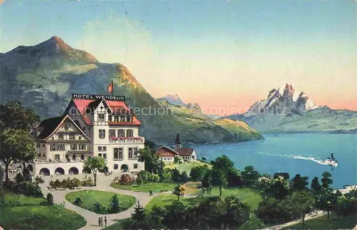 AK / Ansichtskarte Greppen Vierwaldstaettersee LUZERN LZ Hotel Pension St. Wendelin Kuenstlerkarte