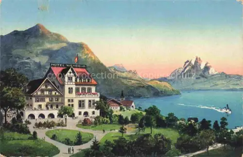 AK / Ansichtskarte Greppen Vierwaldstaettersee LUZERN LZ Hotel Pension St. Wendelin Kuenstlerkarte