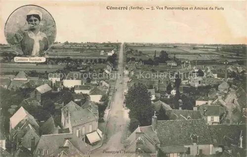 AK / Ansichtskarte Connerre MAMERS 72 Sarthe Vue panoramique et Avenue de Paris Costume Sarthois