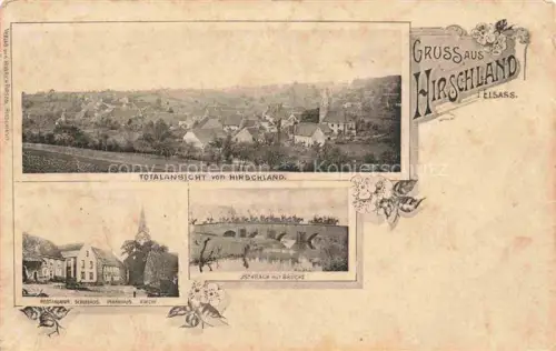 AK / Ansichtskarte Hirschland Elsass Saverne 67 Bas-Rhin Totalansicht Post Schule Pfarrhaus Kirche Ischbach Bruecke