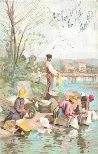AK / Ansichtskarte Waescherei Lavandaie am Ufer Litho