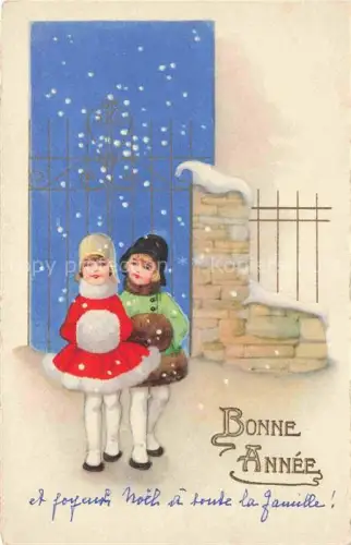 AK / Ansichtskarte Muff Handwaermer Mode Maedchen Neujahr Nouvelle Anne Litho