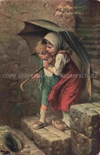 AK / Ansichtskarte KAULBACH  Kuenstlerkarte Vom regen in die Traute Kinder Regenschirm 