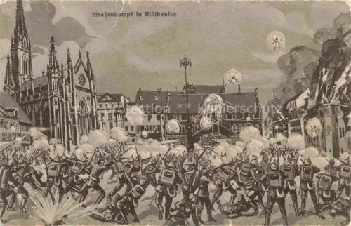 AK / Ansichtskarte Muelhausen Elsass Strassenkampf in der Stadt Kuenstlerkarte