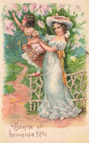 AK / Ansichtskarte Neujahr Annee New Year Frau Maedchen Litho Hutmode Blumenbaum 