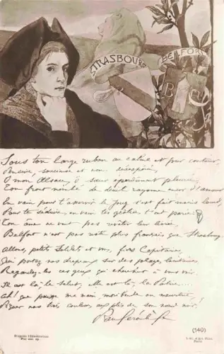 AK / Ansichtskarte Strasbourg  Strassburg 67 Bas-Rhin Wappen Belfort Loewe Trachten Kuenstlerkarte