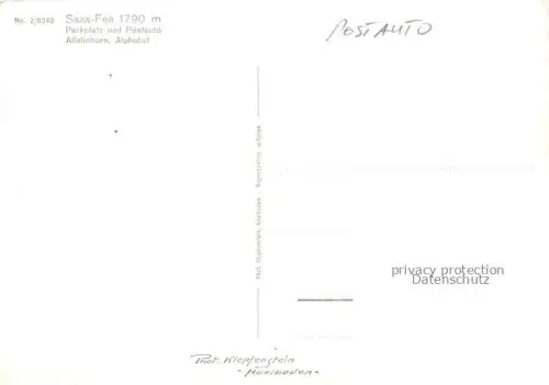 AK / Ansichtskarte Saas-Fee VISP VS Parkplatz Postauto Allalinhorn Alphubel Wintersportplatz Walliser Alpen