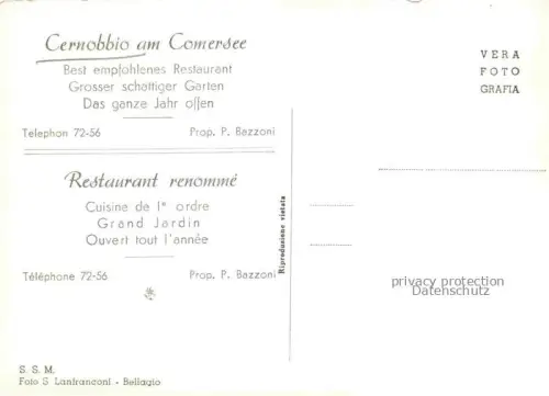 AK / Ansichtskarte Cernobbio Lago di Como Lombardia IT Albergo Ristorante Terro Crotto