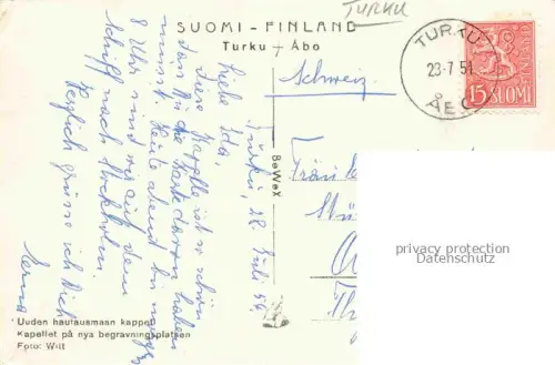 AK / Ansichtskarte Turku Abo Suomi Uuden hautausmaan kappell