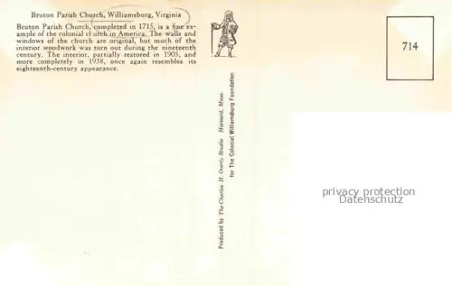 AK / Ansichtskarte Williamsburg Virginia USA Bruton Parish Church Zeichnung