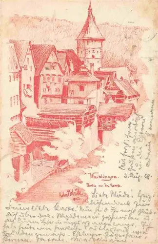 AK / Ansichtskarte Waiblingen  Rems Rems-Murr-Kreis BW Partie an der Rems Kuenstlerkarte