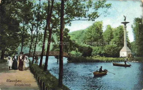 AK / Ansichtskarte Glauchau Sachsen Gruendelteich Denkmal