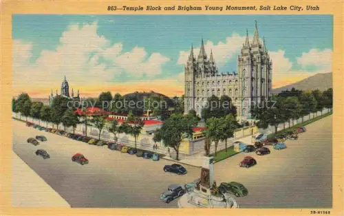 AK / Ansichtskarte Salt Lake City Utah USA Temple Block and Brigham Young Monument