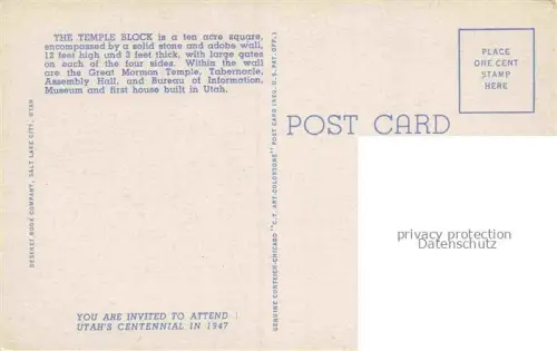 AK / Ansichtskarte Salt Lake City Utah USA Temple Block and Brigham Young Monument