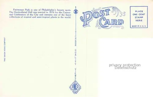 AK / Ansichtskarte PHILADELPHIA  Pennsylvania USA Fairmount Park The Horticultural Hall