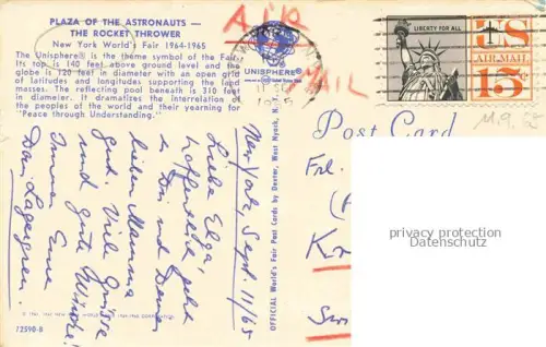 AK / Ansichtskarte NEW YORK City USA Plaza of the Astronauts The Rocket Thrower