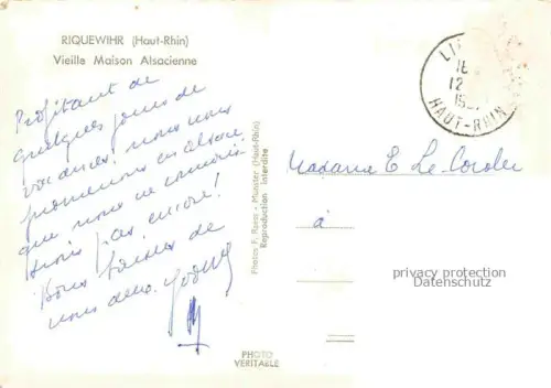 AK / Ansichtskarte Riquewihr Ribeauville 68 Haut Rhin Vieille Maison Alsacienne